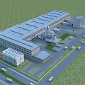 Industrial Factory Complex With Warehouse Office Building Parking Lot Vehicles Road And Green Area