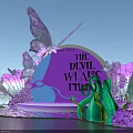 Purple Themed Floral Installation With Butterflies For The Devil Wears Prada Event Decor