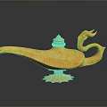 Golden Traditional Magic Lamp With Decorative Base And Shiny Surface Design