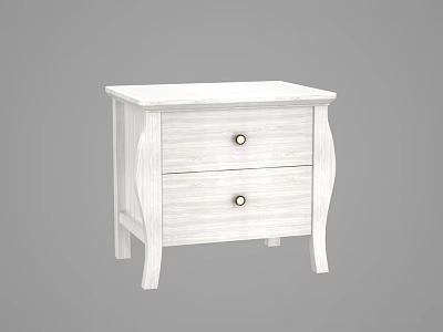 White Wooden Nightstand With Two Drawers And Round Metal Knobs 3d model
