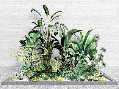 Various Shrubs And Green Foliage In Outdoor Landscape Planter With Different Plant Varieties 3d model