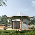 Luxury Glamping Tent With Spacious Wooden Platform On Lush Green Lawn For Relaxing Outdoor Vacation
