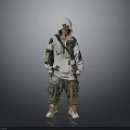 Modern Streetwear Outfit With Camouflage Patchwork Hoodie Cargo Pants And Orange Sneakers