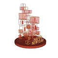 Interactive Zone New Year Decor With Red Geometric Structures And Golden Happy Letters 3d model