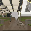 Modern Hot Pot Restaurant Interior With Green Seats Wooden Tables And Ceiling Lights