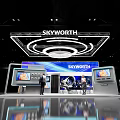 Skyworth Exhibition Booth With Modern Lighting Design And TV Display Screens At Trade Show