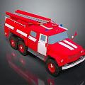 Red Fire Truck 3D Model With Ladder And White Stripes On Dark Background 3d model
