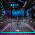 Futuristic Interior Space With Neon Lights Digital Years And Transparent Furniture