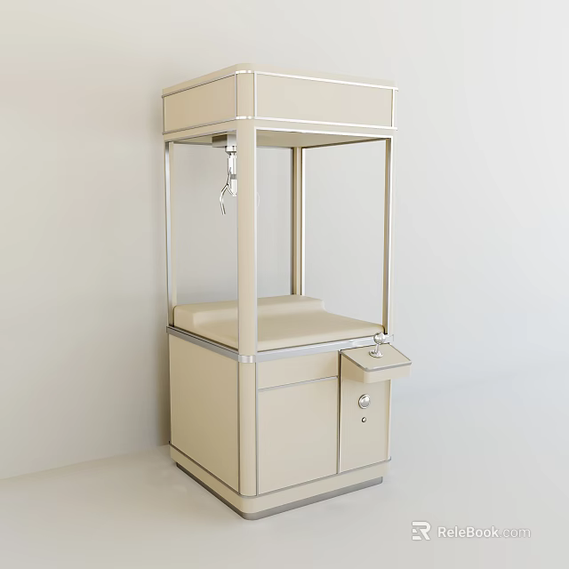 Beige Entertainment Claw Machine With Transparent Enclosure Top Compartment And Control Panel 3d model 