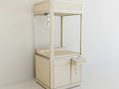 Beige Entertainment Claw Machine With Transparent Enclosure Top Compartment And Control Panel 3d model