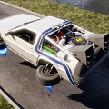 Futuristic Hovering Car With Blue Flames Underneath Lifted Tires On Road