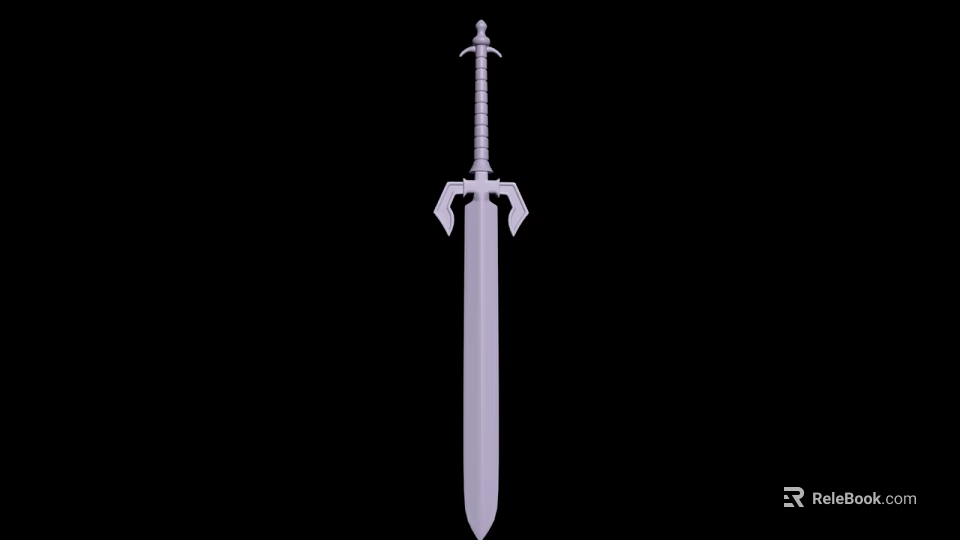 Medieval Sword With Ornate Hilt Guard And Long Sharp Blade Isolated On Black Background 3d model 