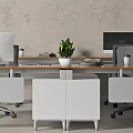 Modern Office Desk Workstation With Ergonomic Chairs Laptop And Potted Plant