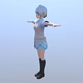 Anime 3D Character White Hair Knitted Sweater Blue White Plaid Skirt Black Stockings Arms Outstretched