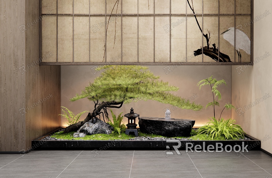 New Chinese Style Indoor Landscape Landscaping Patio Indoor Landscape Water Bowl Welcome Pine Stone Courtyard Sick Plant Landscape model