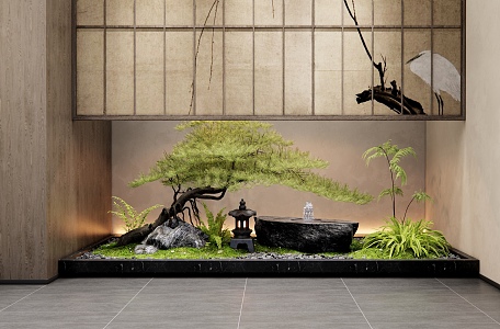 New Chinese Style Indoor Landscape Landscaping Patio Indoor Landscape Water Bowl Welcome Pine Stone Courtyard Sick Plant Landscape 3d model