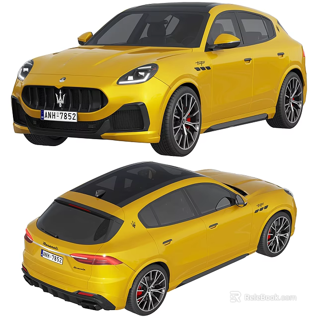 Yellow Maserati SUV Showcasing Front And Rear Views 3d model 