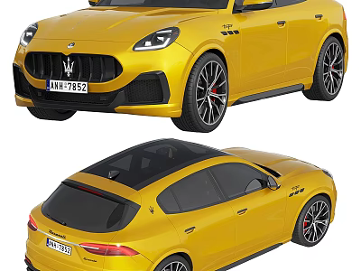 Yellow Maserati SUV Showcasing Front And Rear Views 3d model