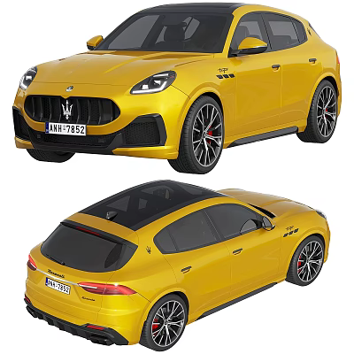 Yellow Maserati SUV Showcasing Front And Rear Views 3d model