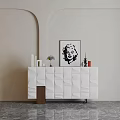 Modern White Console Sideboard Cabinet With Artwork Lamp And Decorative Books