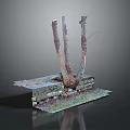 Wooden Tree Trunks And Stone Wall Natural Decorative Display With Grass And Moss