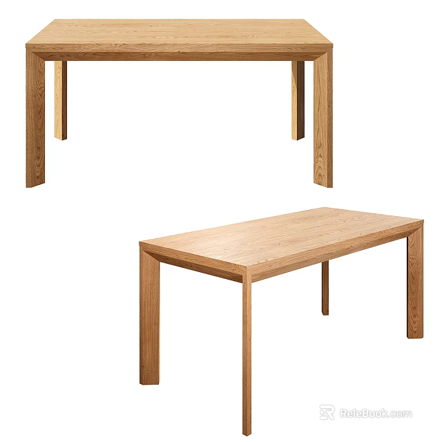 Natural Solid Wood Dining Table With Minimalist Design And Rectangular Legs 3d model 