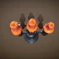 Three Candles On Dark Metal Candle Holder With Melted Wax Dripping