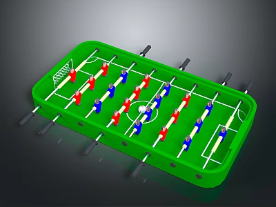 Electronic Table Football Game Featuring Green Field Colorful Players And Mini Tabletop Design 3d model