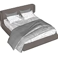 Modern Double Bed with Gray Headboard White Pillows and Soft Bedding 3d model
