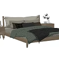 Modern Double Bed With Wooden Frame Bedside Tables And Decorative Items 3d model