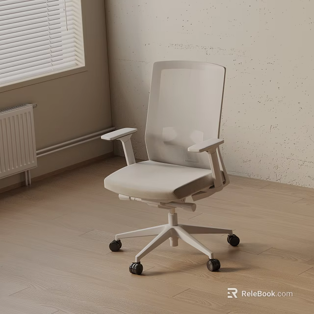 Modern Office Chair With Mesh Backrest Light Gray Cushion White Frame Armrests And Rolling Base 3d model 