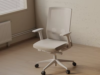 Modern Office Chair With Mesh Backrest Light Gray Cushion White Frame Armrests And Rolling Base 3d model