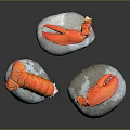 Three Fresh Juicy Lobster Claws Arranged On Natural Stones