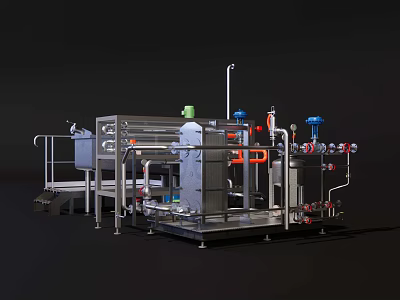 Industrial Equipment With Pipes Valves Control Panels And Metal Platform Structure 3d model