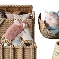 Woven Rattan Storage Baskets with Handles Various Sizes for Toy Storage and Home Organization