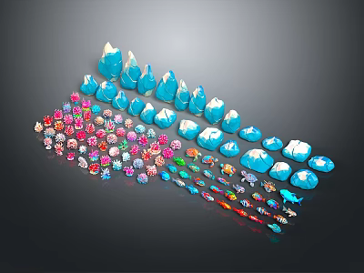Various Colored Small Animal Figurines Arranged Neatly in Decorative 3d model