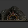 3D Cave Entrance Model With Railway Tracks And Rocks On Base Platform
