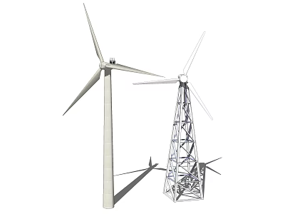 Industrial Wind Turbine Equipment With Two Steel Towers And Rotor Blades 3d model