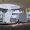Modern Sales Office Building With Glass Curtain Wall White Exterior And Trees