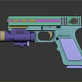 Colorful Modern Pistol With Green Purple Accents Textured Grip And Unique Design