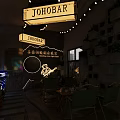 Cozy Café Interior With String Lights Moon Decoration Teepee Neon Signs Green Plants Bar Counter