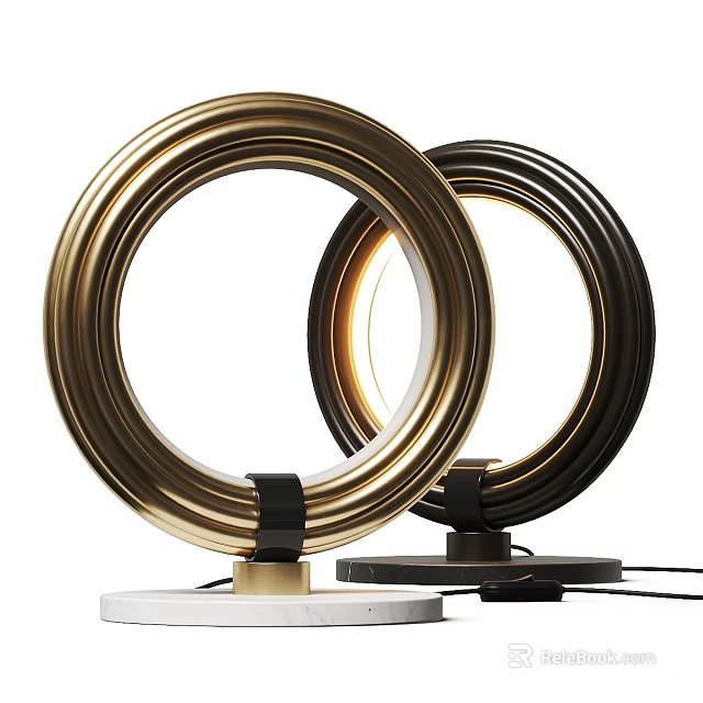 Modern Circular Table Lamps with Gold Black Finish and White Black Base 3d model 