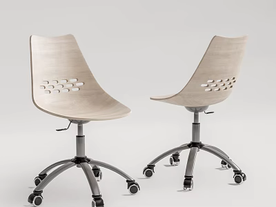Modern Office Chairs With Wooden Backrests Hollow Out Design And Metal Bases With Wheels 3d model