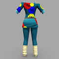 Teal Outfit With Colorful Circular Patterns Numbers 1980 1985 1962 Blue Pants And Beige Boots