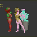 Women 3D Models in White Bodysuits with Various Poses on Gray Background