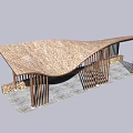 Wooden Garden Ornament With Curved Roof Pillars And Stone Decoration Structure