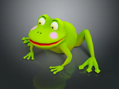 Cute Green Cartoon Frog 3D Character Model With Big Eyes Pink Cheeks And Smile 3d model