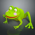 Cute Green Cartoon Frog 3D Character Model With Big Eyes Pink Cheeks And Smile