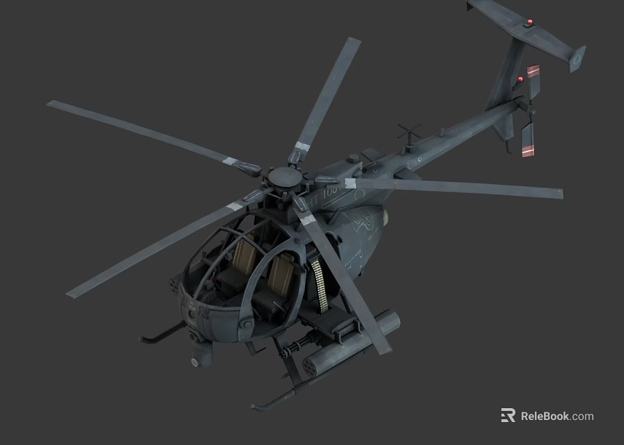 Military Helicopter With Multiple Rotors Weapon Mounts And Dark Gray Fuselage 3d model 