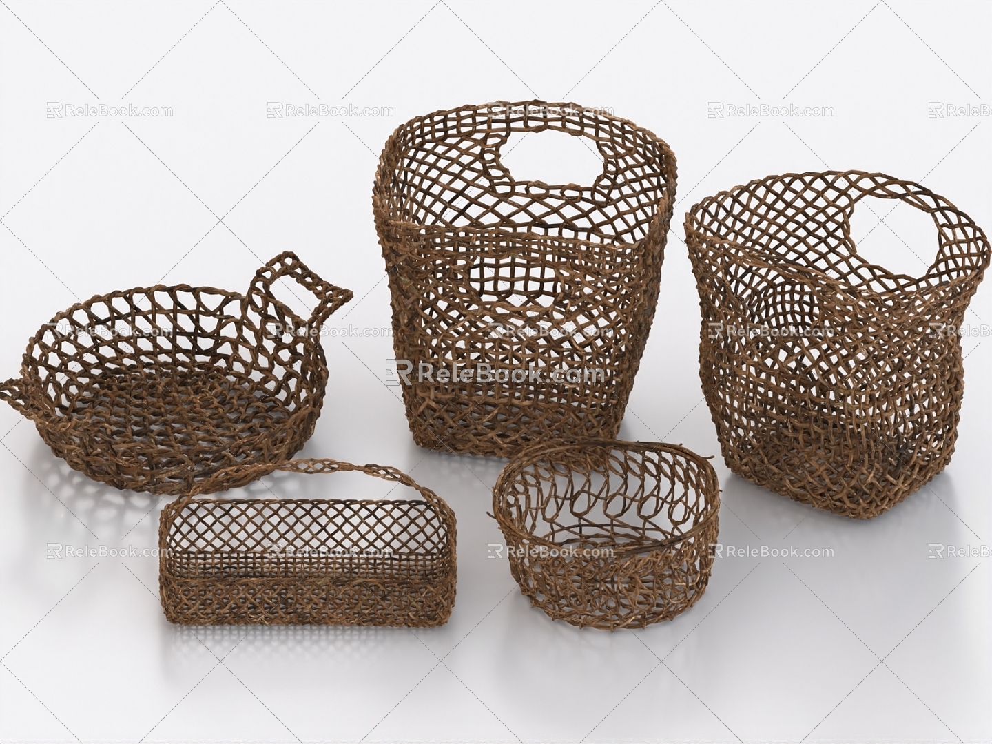 Woven Basket Bamboo Basket Bamboo Basket Rattan Blue 3d model